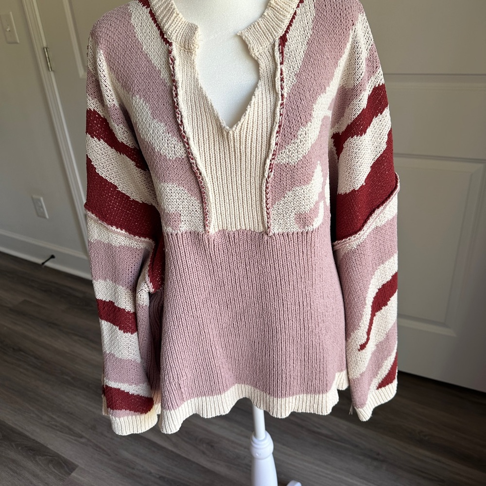 Lavish Pink and Red V-Neck Sweater